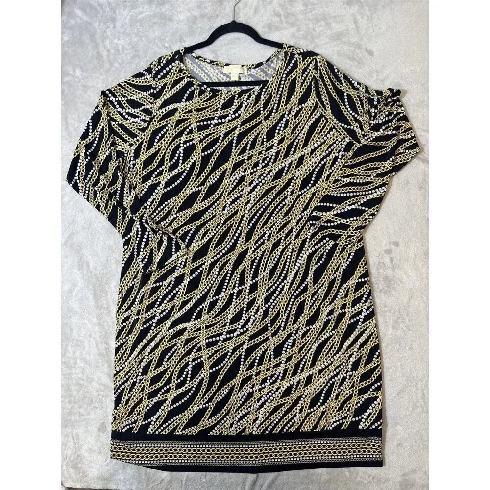 Michael Kors Chain Print Tunic Dress Black Gold Baroque Style Plus 2X